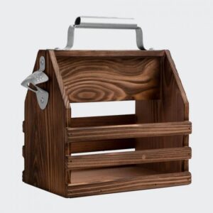 Wooden Bottle Caddy with Opener